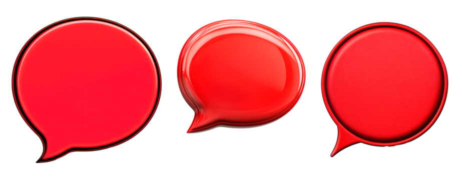 Set of red speech bubble isolated on transparent background, PNG
