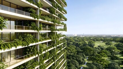 Eco-Futuristic Landscape with Vertical Forest Skyscrapers
