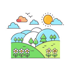 Fototapeta premium spring landscape vector icon, easter vector illustration - simple illustration of spring landscape perfect for logos, and easter-themed designs.