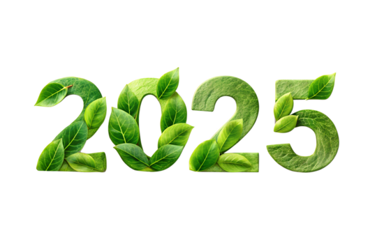 Eco-friendly spring design with green grass, nature elements, and a symbolic number for the year, featuring a fresh and natural look with text and environmental themes
