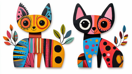 Obraz premium Colorful abstract cat art with vibrant patterns and playful designs; perfect for modern interior decor and cat lovers.