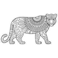 coloring page for adults, leopard with mandala pattern