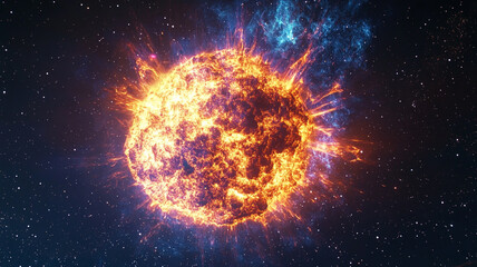 Obraz premium Fiery Stellar Explosion Cosmic Nebula and Supernova Burst in Space
