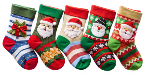 A festive red Christmas stocking overflowing with cute toys, nestled under a sparkling Christmas tree adorned with ornaments, awaits Santa Claus's visit this holiday season