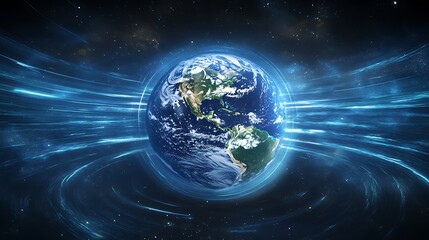 Fototapeta premium Digital Earth: Global Network Connection and Data Flow Visualization