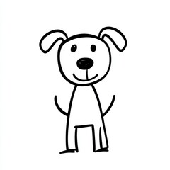 A simple line drawing of one stick figures dog, standing on a white background