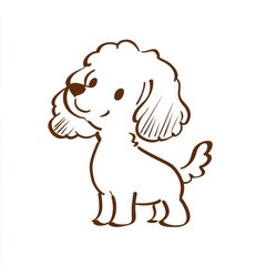 Fototapeta premium A simple line drawing of an anthropomorphic dog, a poodle with ears and fur fluttering in the wind, a brown outline showing a lively and cute atmosphere, simple but full of childish charm