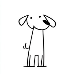 Fototapeta premium A simple line drawing of one stick figures dog, standing on a white background