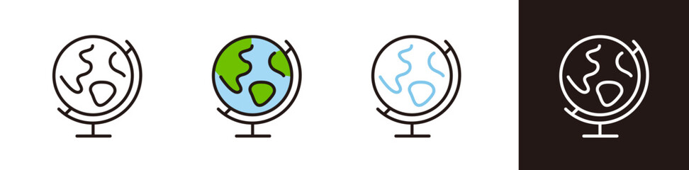 地球儀のアイコン。旅行やビジネス、言語留学、歴史、社会のイメージイラスト。