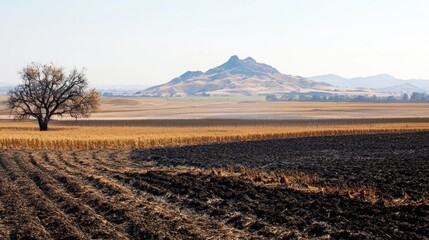Solitary Tree Against a Mountainous Landscape