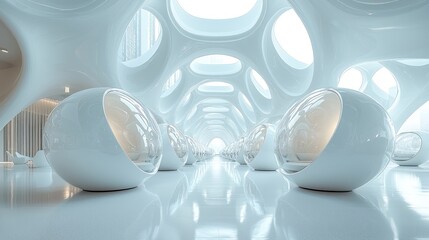 Fototapeta premium Futuristic interior with smooth, organic shapes.
