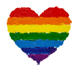 A rainbow heart painted on with paint, gay pride, LGBT symbol on a transparent background.
