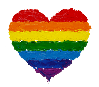 A rainbow heart painted on with paint, gay pride, LGBT symbol on a transparent background.