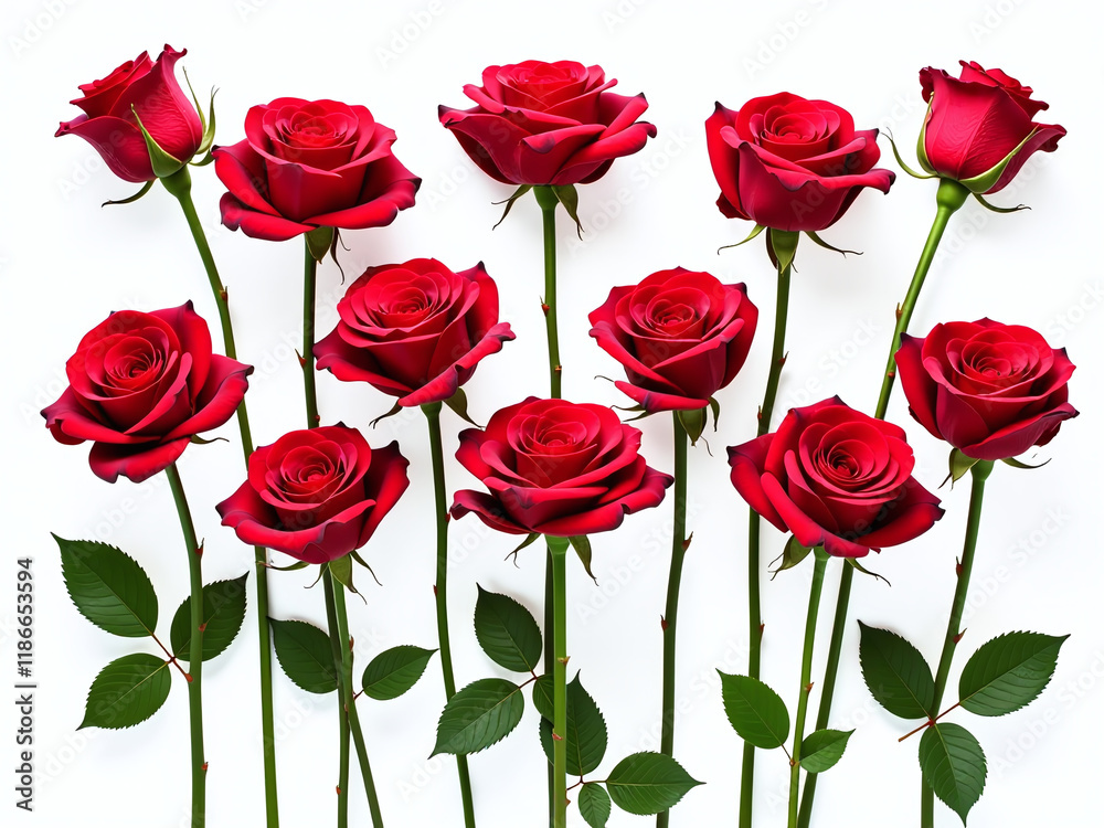 Poster Fifty Red Roses Are Isolated Against A White Background Creating A Simple Yet Elegant Visual Design Concept. 00001