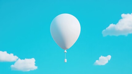 Obraz premium White balloon floats in a vibrant blue sky with fluffy white clouds.