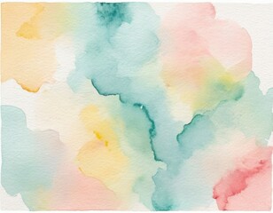 Soft watercolor abstract with gentle hues of blue, pink, yellow, and green blending harmoniously on a textured white background