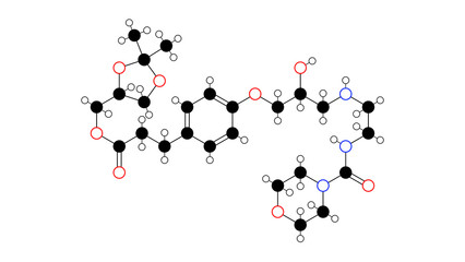 landiolol molecule, structural chemical formula, ball-and-stick model, isolated image beta-blocker