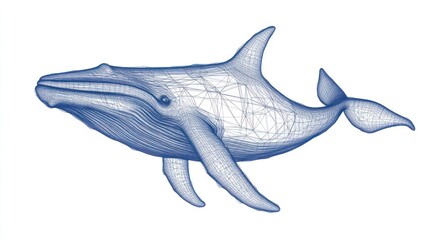 Obraz premium Wireframe illustration of a humpback whale, isolated on white background.