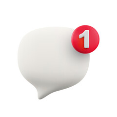 Vector cartoon minimal 3d white speech bubble with notification number 1 icon. Realistic render of chat messaging, customer review, new comment in social media, incoming inbox message concept.