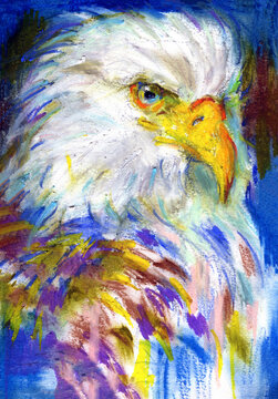 Riproduzione artistica di aquila di profilo su sfondo blu