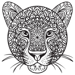Leopard line art design for coloring book for adult, tattoo, t shirt design and so on