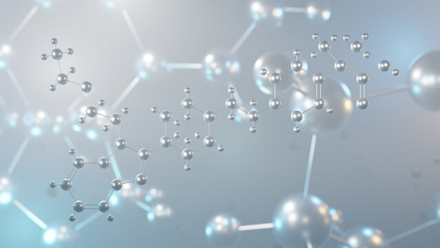 bilastine molecular structure, 3d model molecule, antihistamine, structural chemical formula view from a microscope