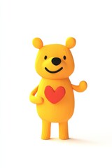 Fototapeta premium Cute little pooh holding an heart, white background, simple style, simple strokes