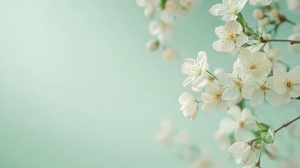 Delicate White Blossoms: A gentle breeze caresses a cluster of delicate white blossoms, their petals unfurling against a soft blue-green background.
