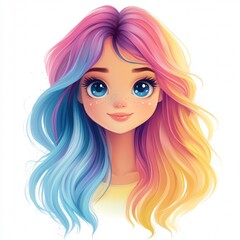 Fototapeta premium Vibrant Rainbow Hair Girl: A Digital Painting
