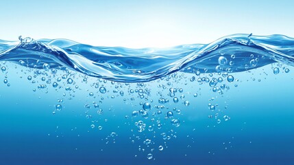 Crystal-clear water with bubbles rising from below the surface, creating a wave.