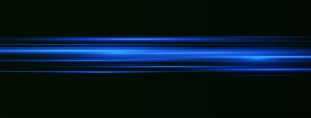 Blue laser beams isolated on black background. Abstract light effect. Blue lens flash. Horizontal rays glowing in the dark. Speed ​​vector illustration. road.	
