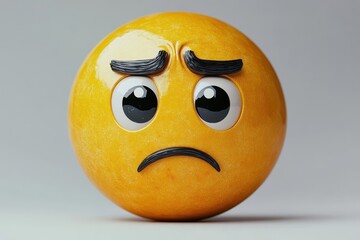 worried three-dimensional yellow emoji face showing deep concern and anxiety with furrowed brows and downturned mouth on clean white background