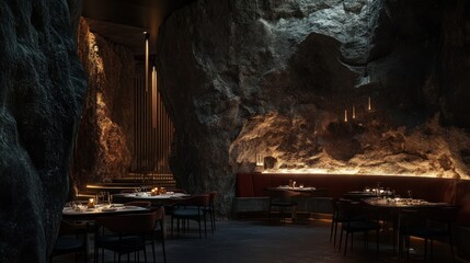 Fototapeta premium Modern Restaurant Inside a Cave