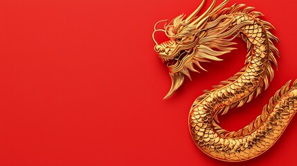 Obraz premium Chinese New Year cards embrace minimalist design. Golden dragon on a vibrant red background, symbolizing power and prosperity.