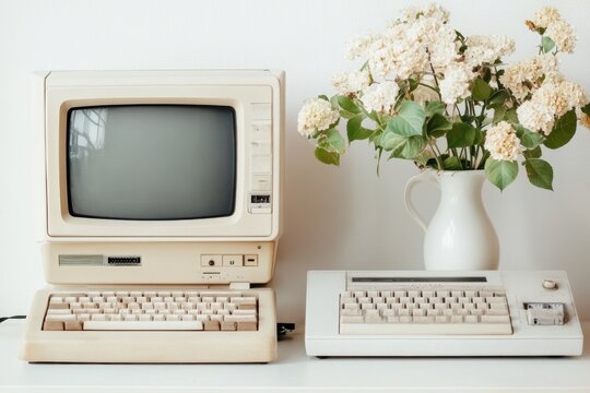 A before-and-after comparison of a computer setup, showing an outdated PC upgraded to a cutting-edge system