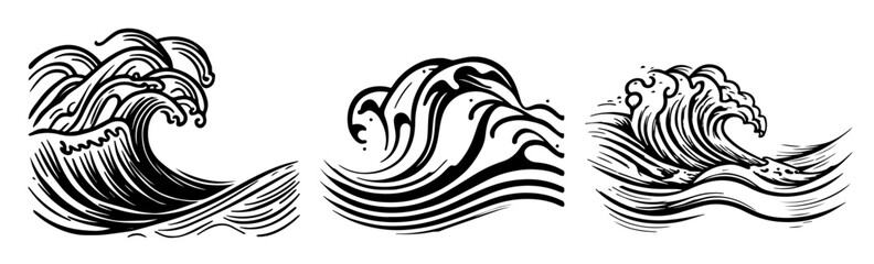 stylized black and white wave illustrations with dynamic decorative design