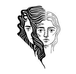 dual woman faces in abstract black and white silhouette