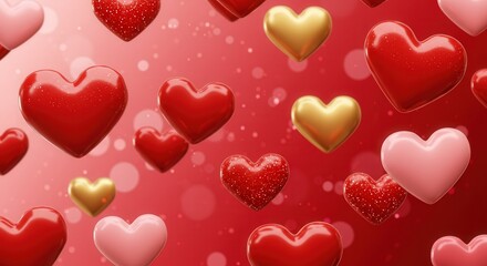 A red and gold hearts surrounded by other red hearts. Saint Valentine background.