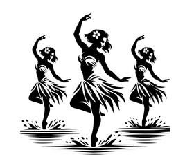 hawaiian hula dancers in black silhouette style