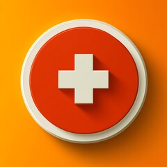 Obraz premium Red Circle Plus Sign: Minimalist Medical Icon Design