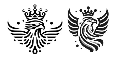 royal eagle emblems with crowns in black silhouette style