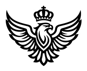 eagle with crown in black silhouette emblem style