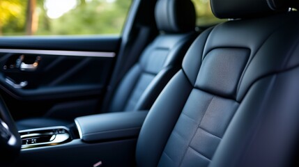 Luxurious black leather car seat with elegant texture and modern design.