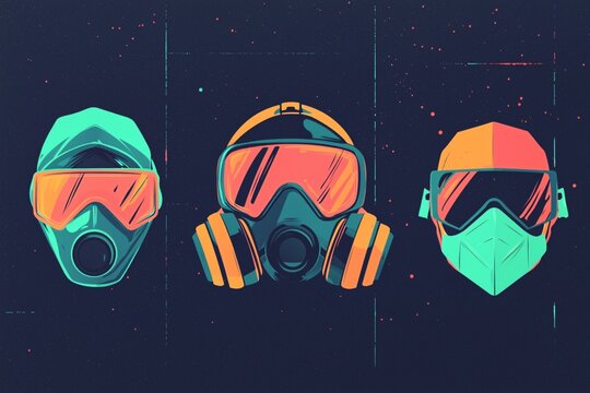 Stylish Neon Gas Masks Art Protective Gear Safety Equipment Abstract Design