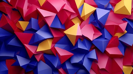 Vibrant Geometric Shapes in Red, Blue, and Yellow with Dynamic Depth