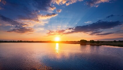 Fototapeta premium landscape with water and sun sunset nature sky travel summer sunrise outdoor background cloud evening