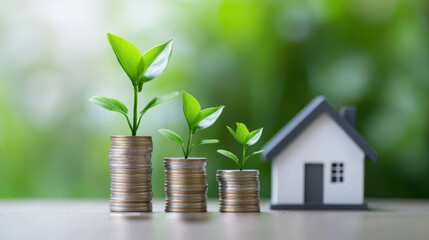 Growth concept with coins and plants representing investment and prosperity.