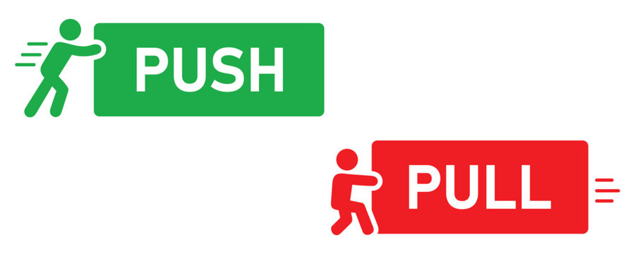Push pull door icon, person push the door icon vector sign isolated on white background.