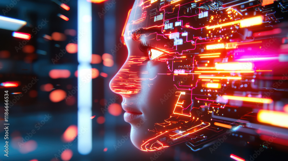 Leinwandbilder futuristic representation of artificial intelligence with glowing circuits and digital elements, sho