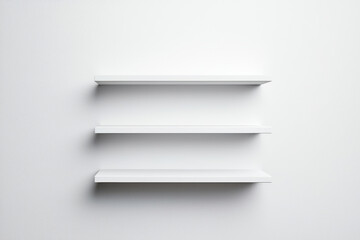 Minimalist white shelves on a plain wall for modern interior design.